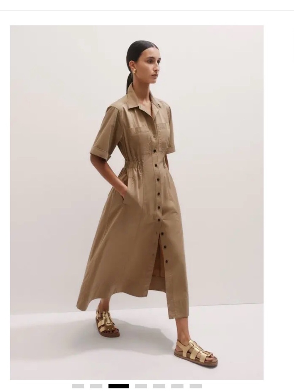 ME+EM Cotton Utility Midi Shirt Dress with Belt Stone Khaki (US 6 / UK 10) - Picture 3 of 15